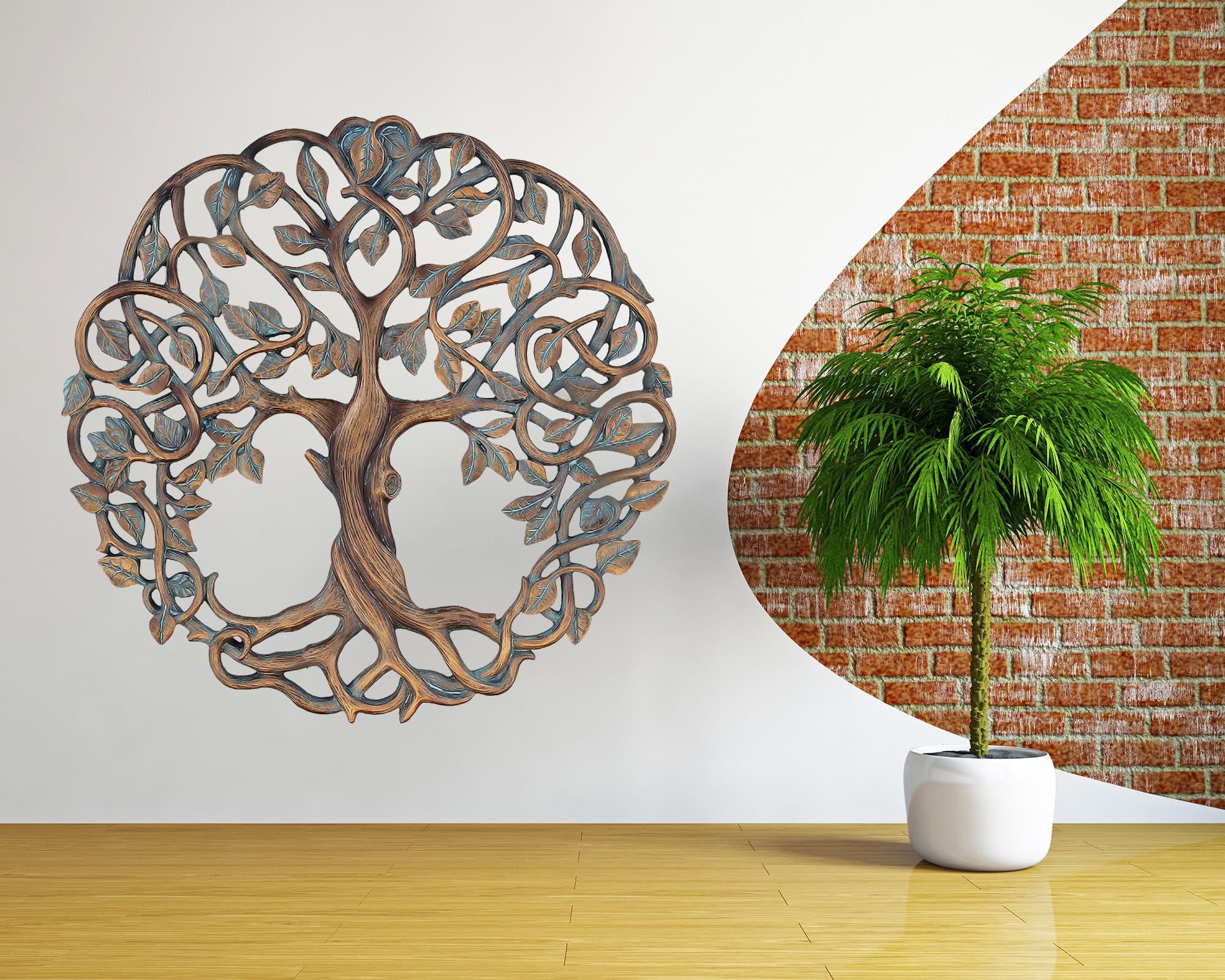 Tree of Life wall sticker with circular tree, branches, leaves and decorative roots